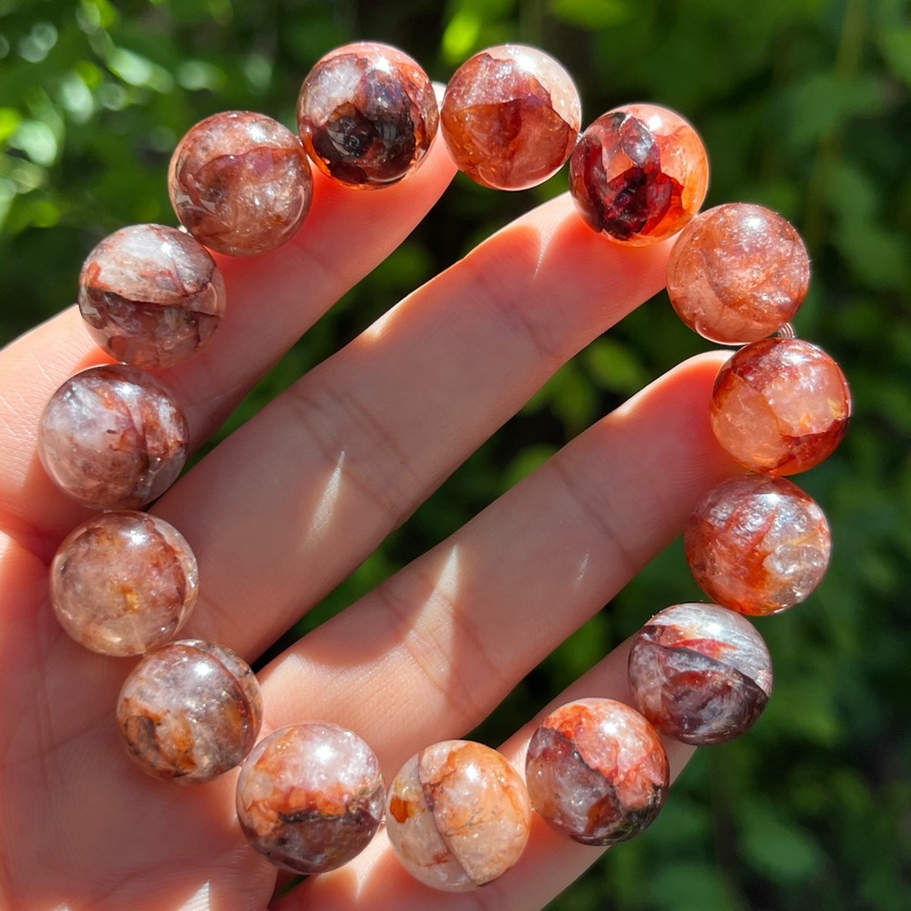 14mm‎ stretchable chunky dark fire quartz bracelet